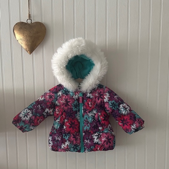 Like New! London Fog Floral Winter Puffer Jacket with Hood sz 12 mos - Picture 3 of 9